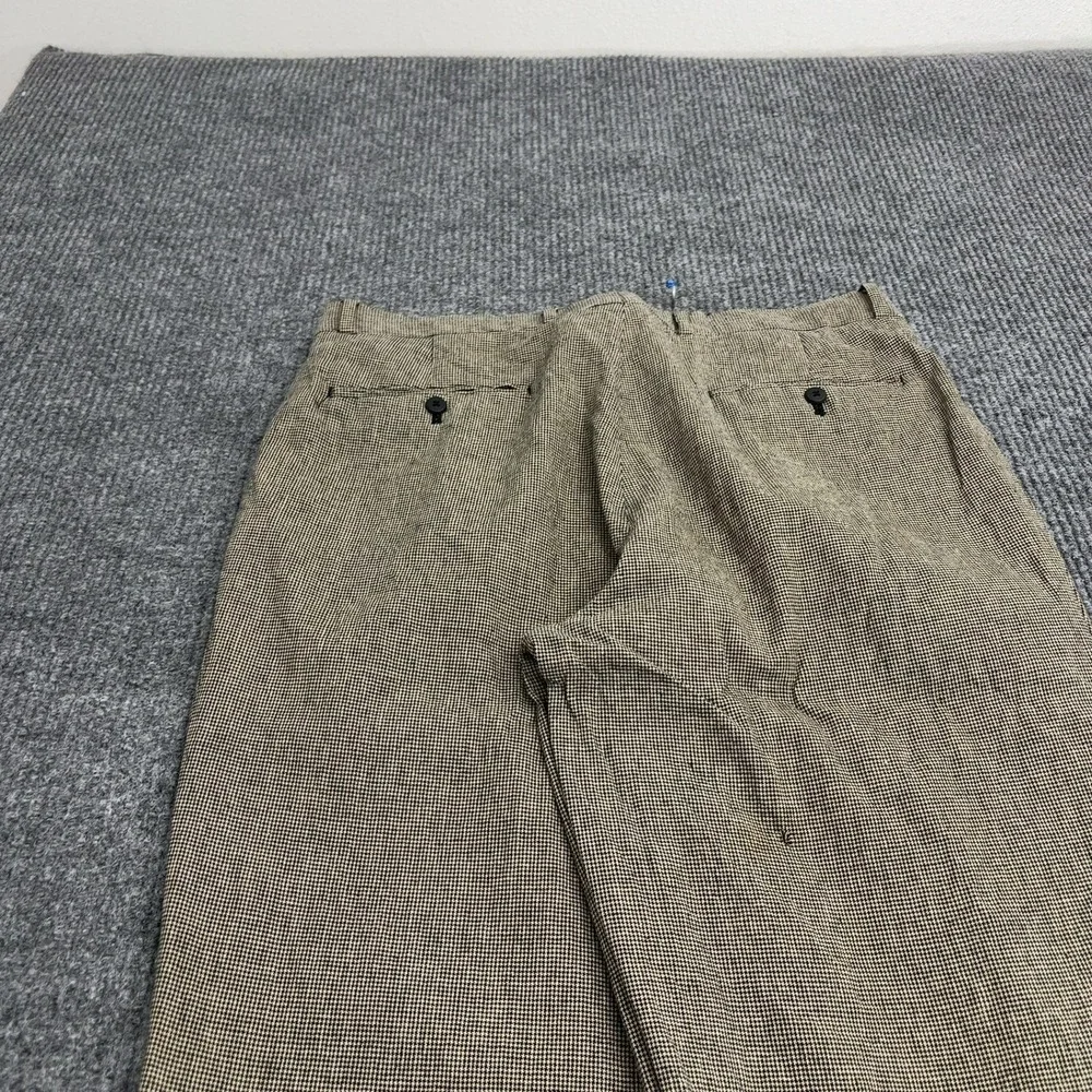 Louis Raphael Pants Men 36 Brown Linen Cotton Houndstooth Pleated Cuffed Vintage